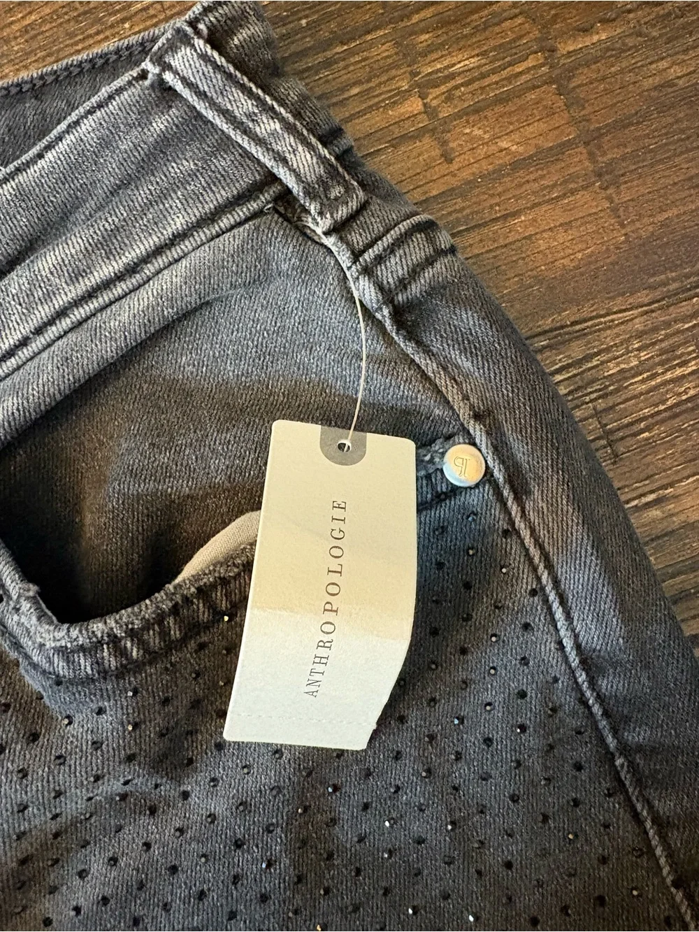 Anthropologie Pilcro Gem Straight Leg Jeans Womens 28 Black NWT Rhinestone